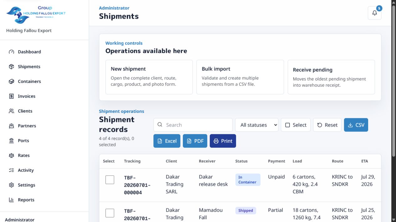 Admin shipment table