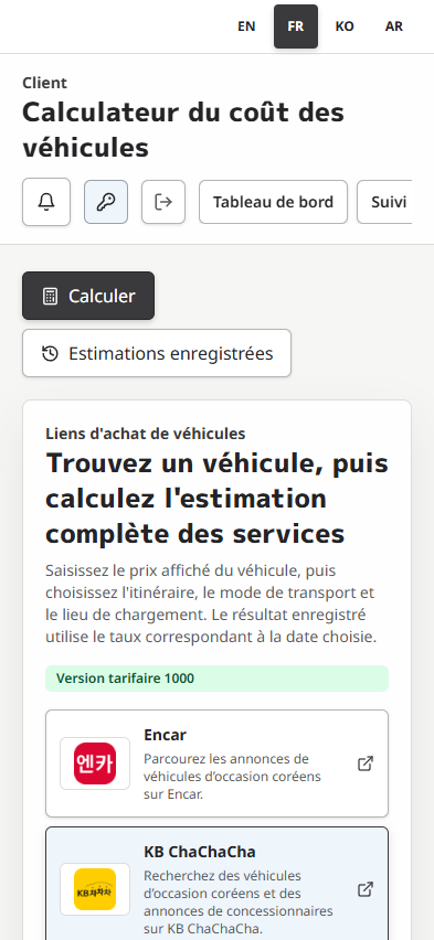 Calculateur véhicule Client en français