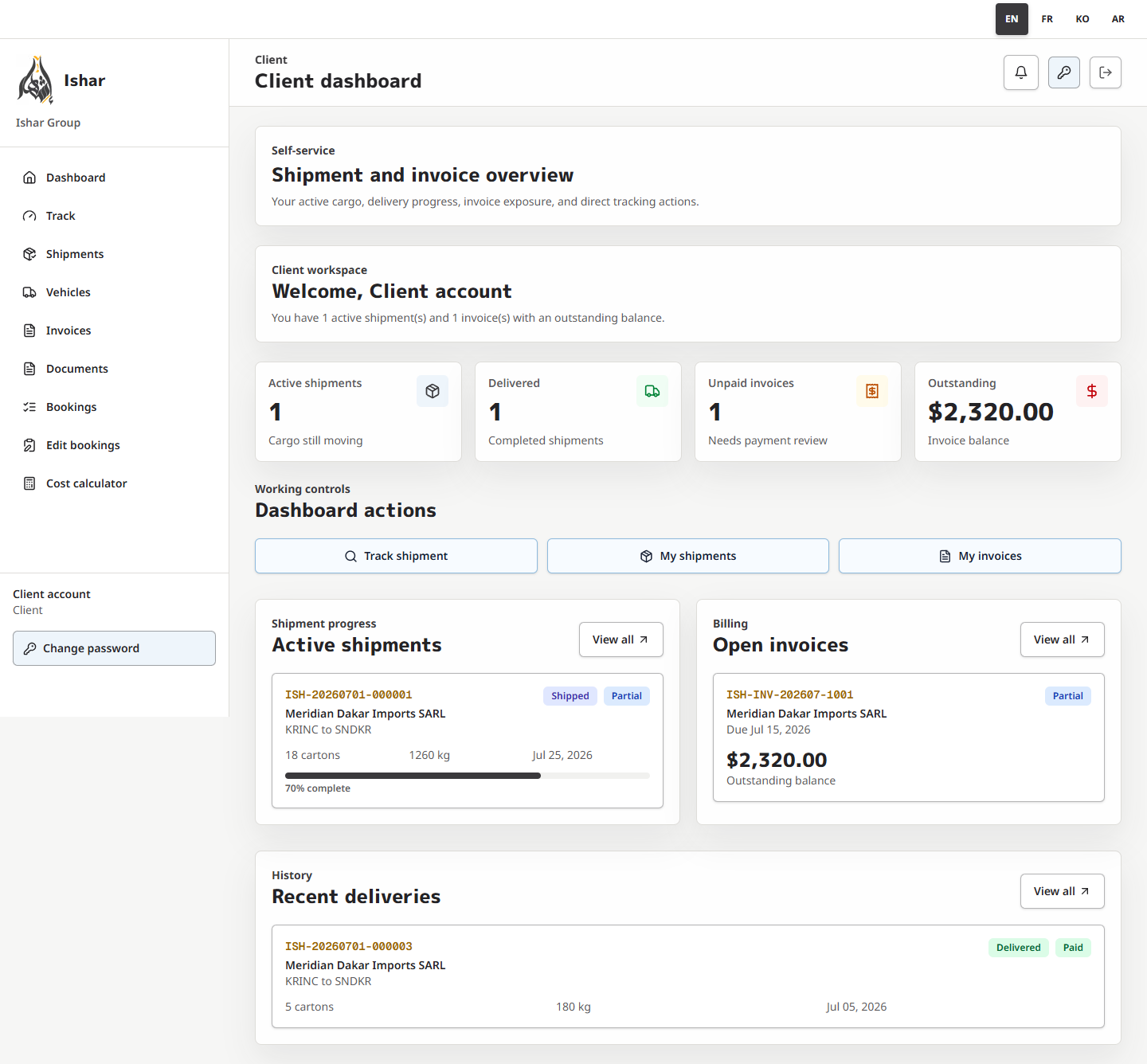 Client dashboard