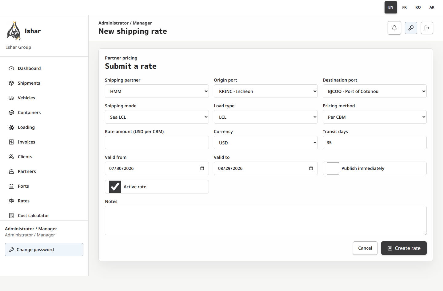 English shipping rate calculation methods