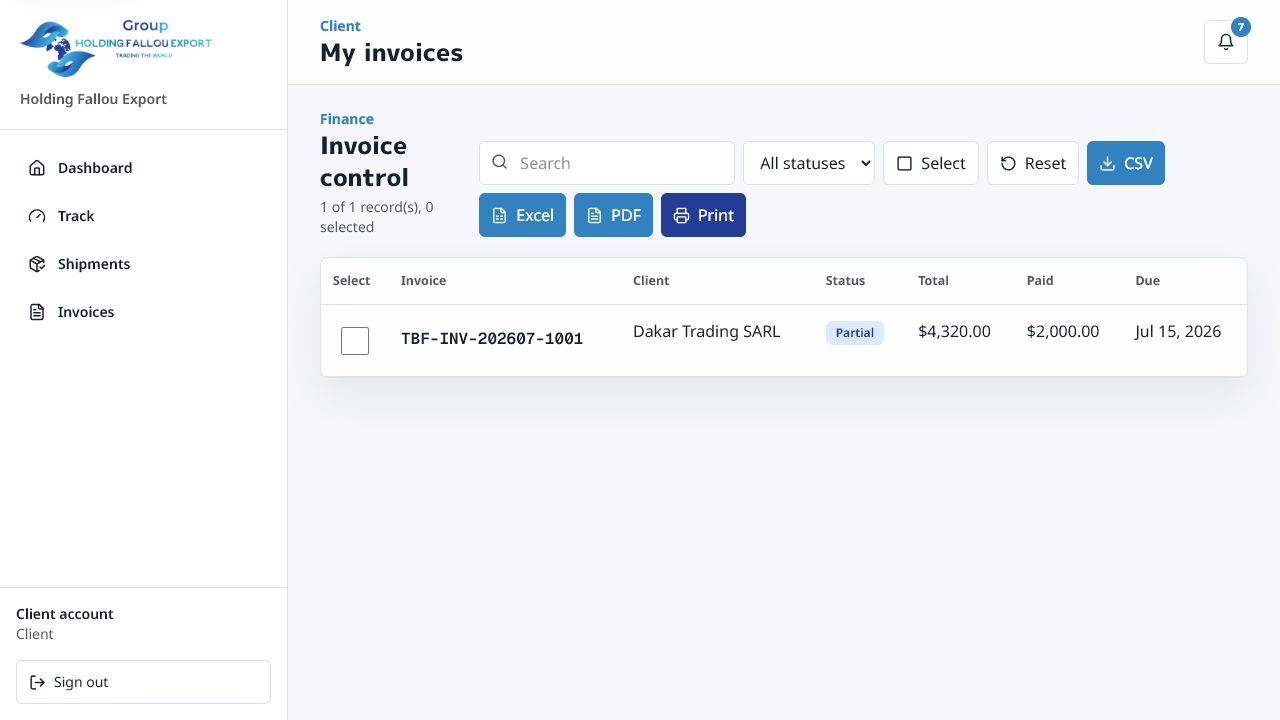 Client invoices