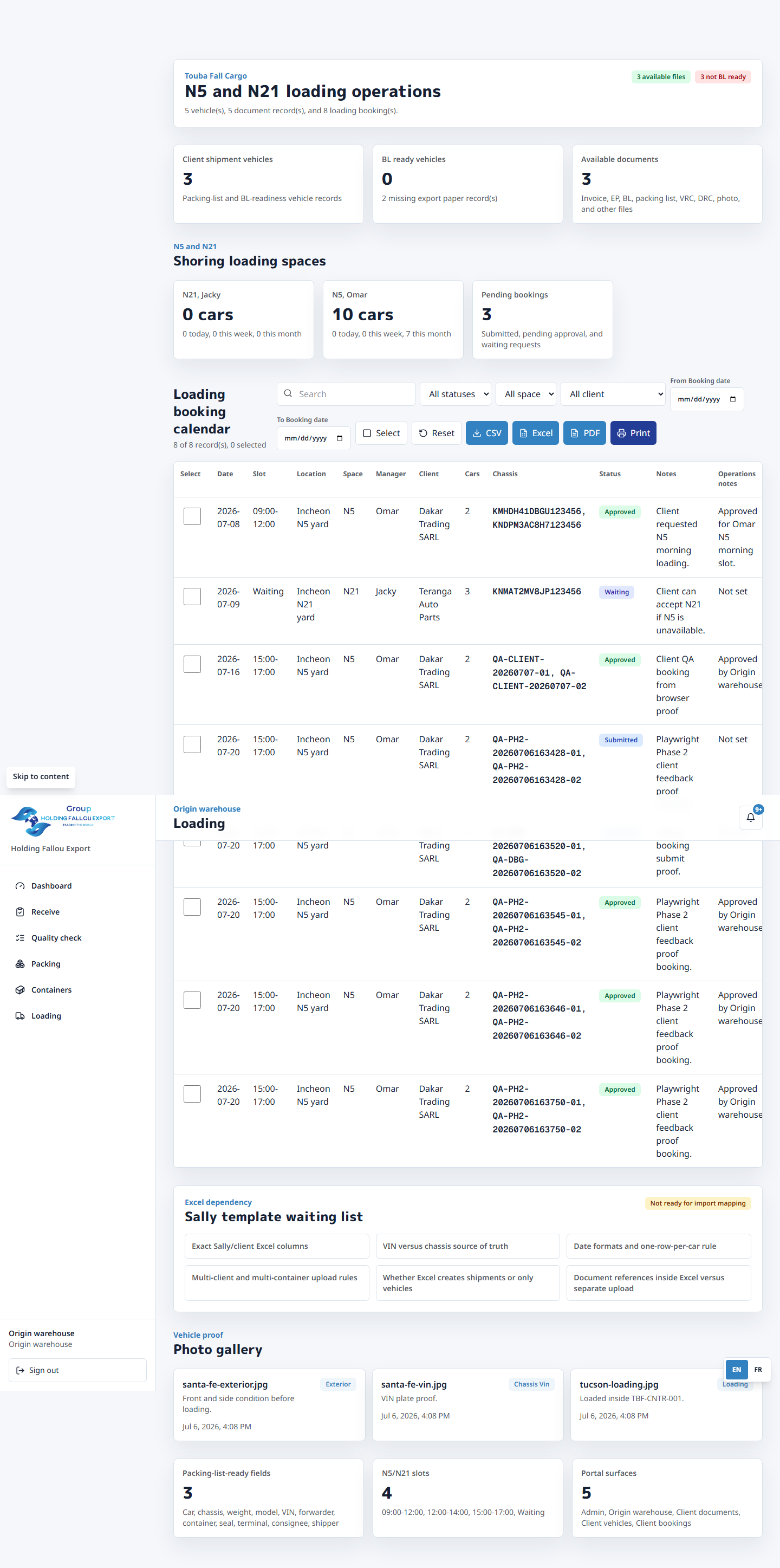 Origin loading booking workflow
