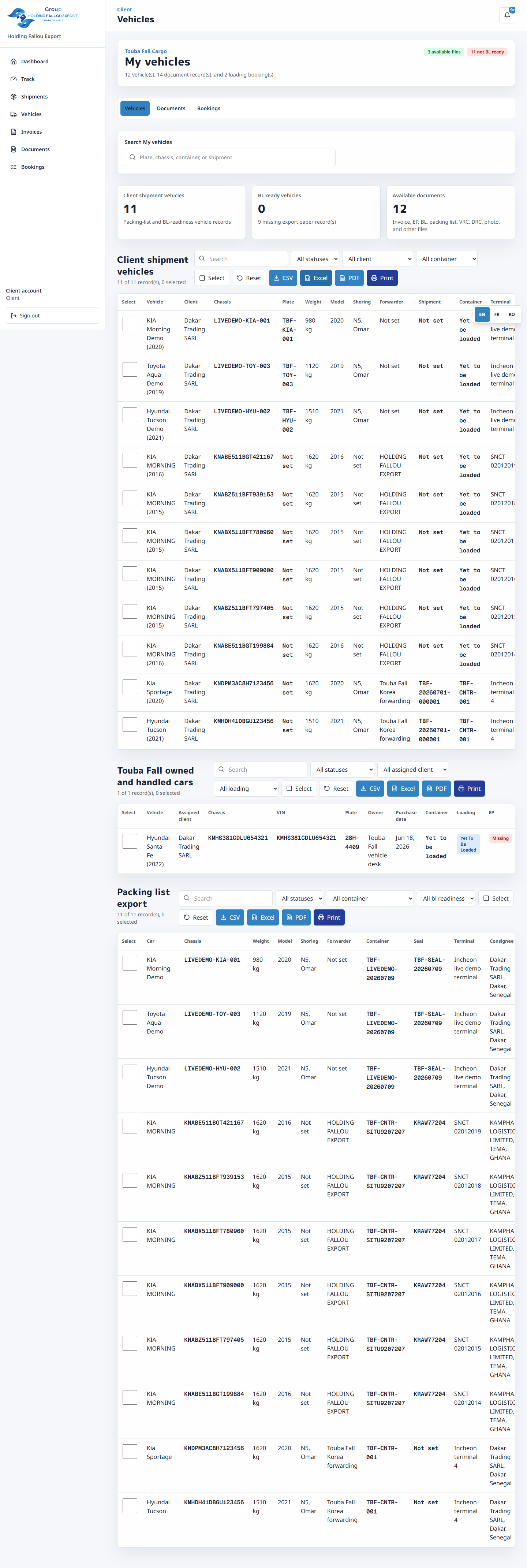 Client vehicle portal