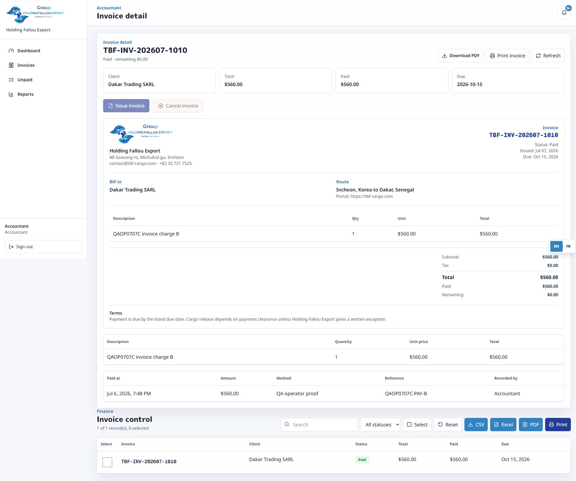 Final invoice detail proof