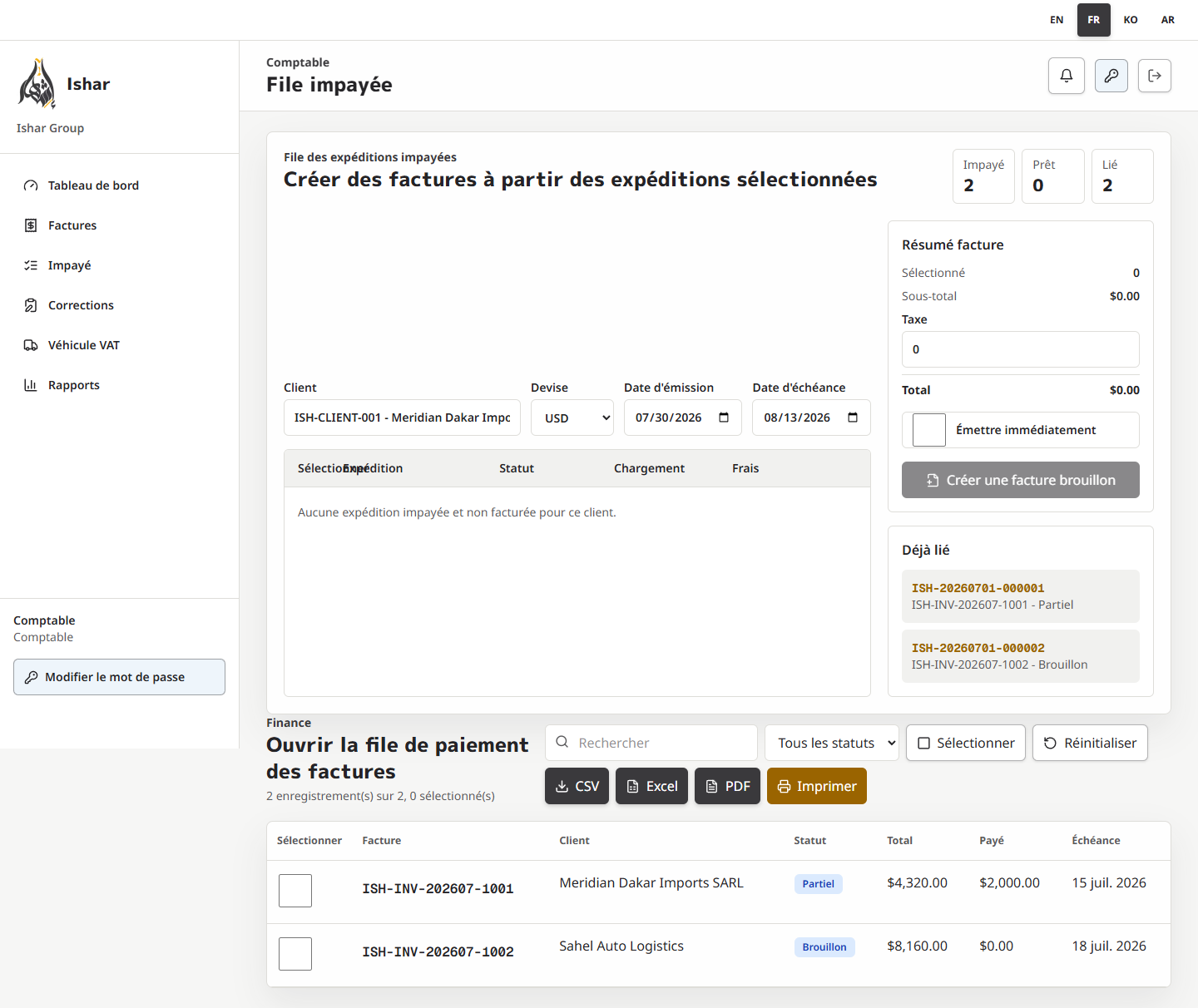 File des impayés comptable alignée