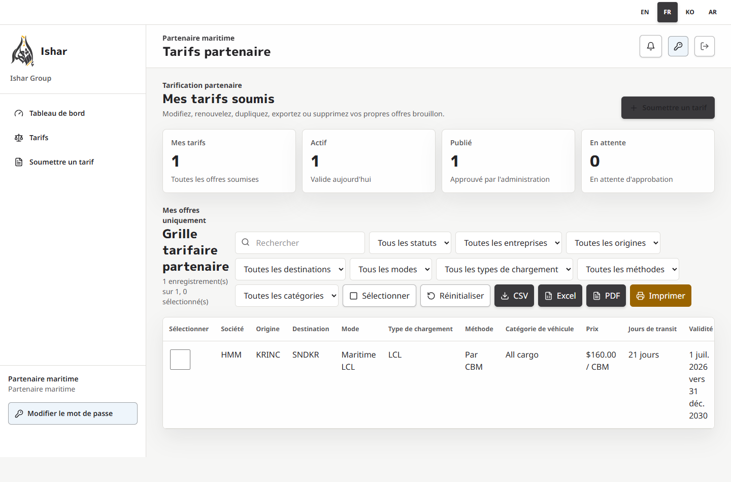 Tarifs partenaire