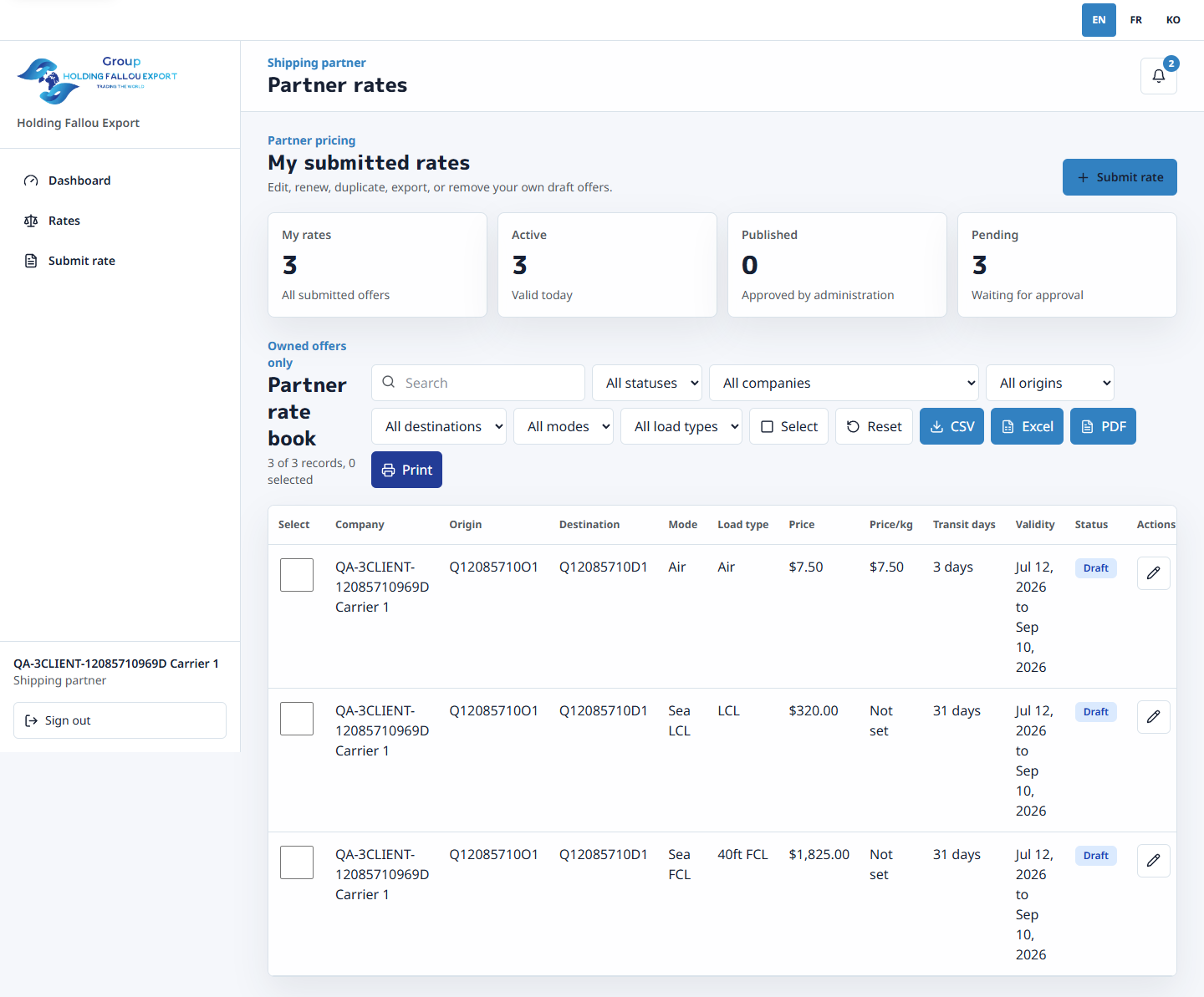 Account-scoped English shipping partner rates