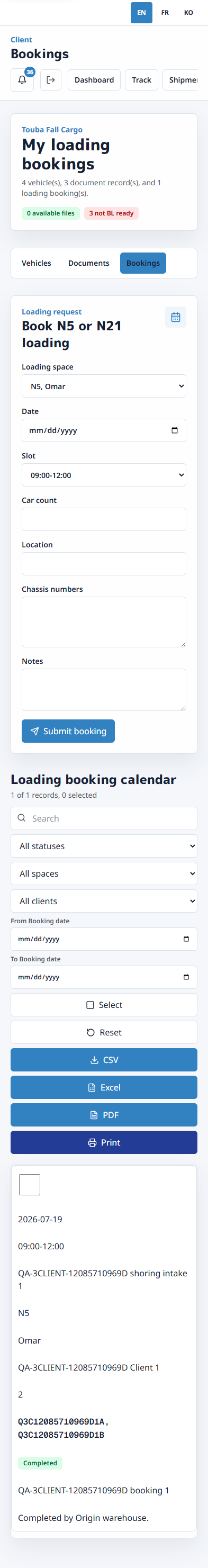 English client booking page on mobile