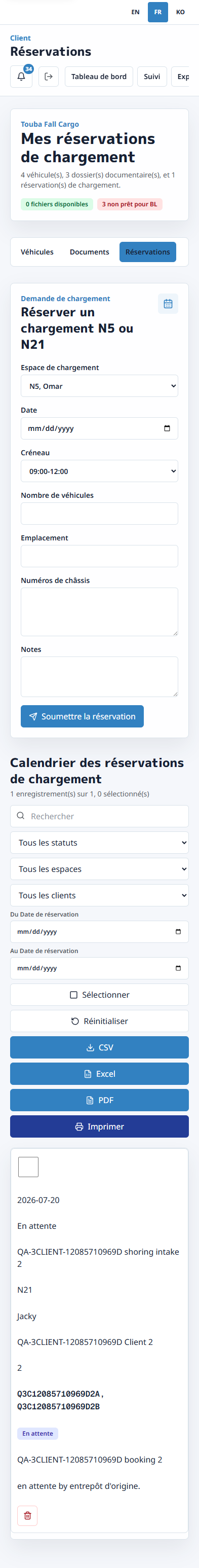 Réservations client en français sur mobile